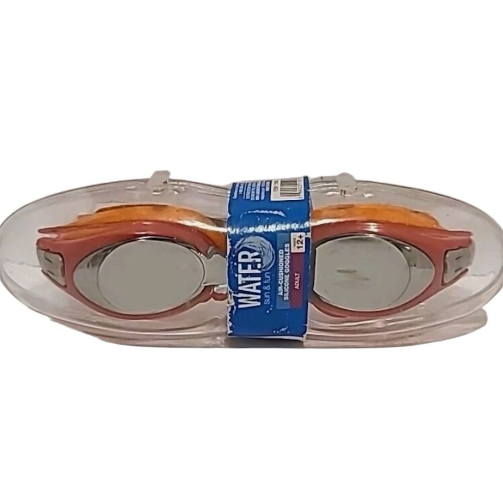 Water Sun Fun Adult Cushioned Silicone Mirror Goggles Red Orange Ages 12+
